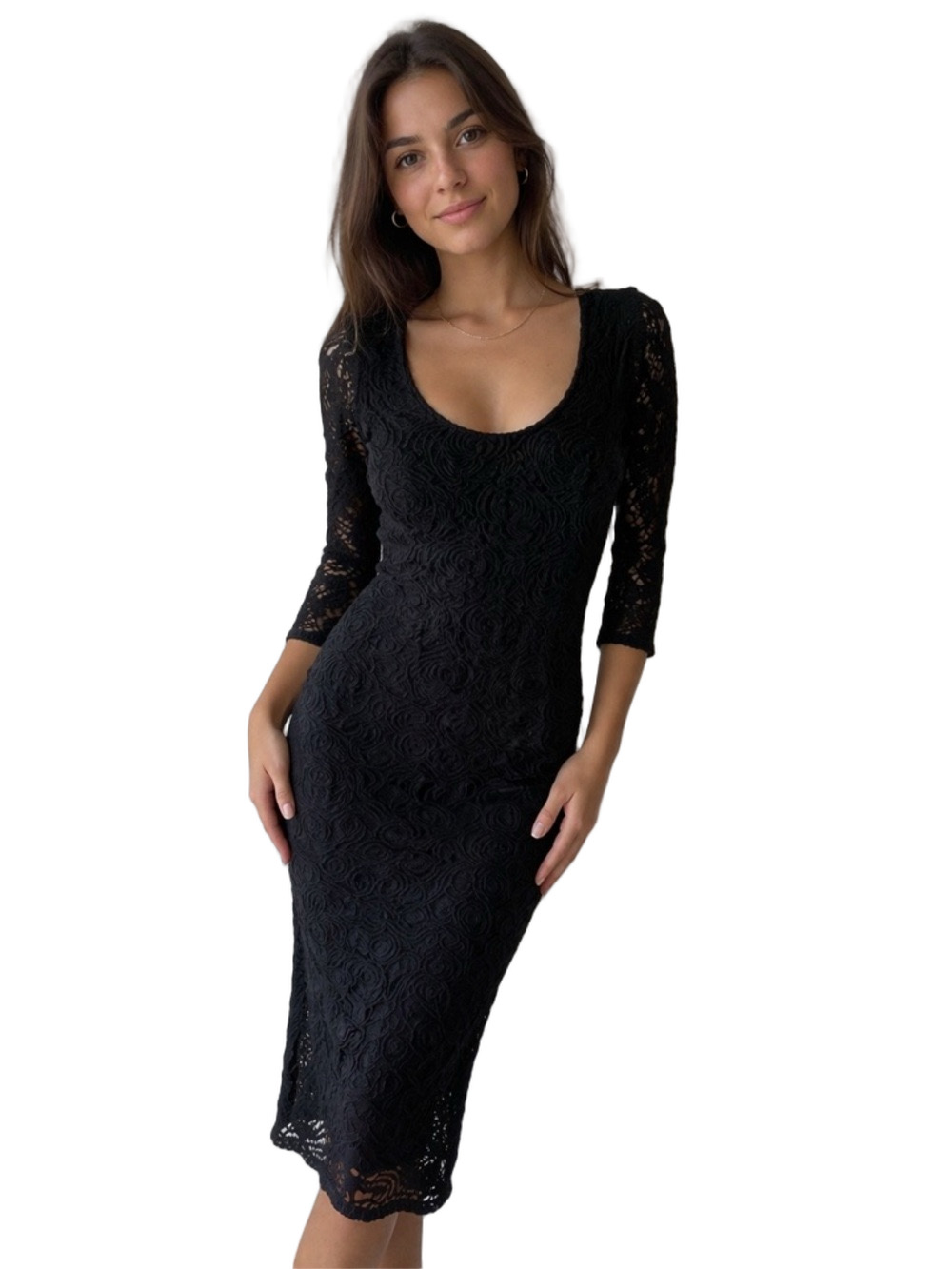 Love Fire Black Bodycon Dress 3/4 Sleeve Scoop Neck